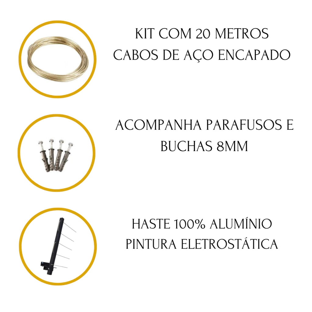 Varal Articulado Retrátil 100% Alumínio + 21m de Cabo Aço Encapado