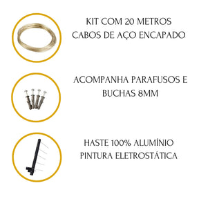 Varal Articulado Retrátil 100% Alumínio + 21m de Cabo Aço Encapado