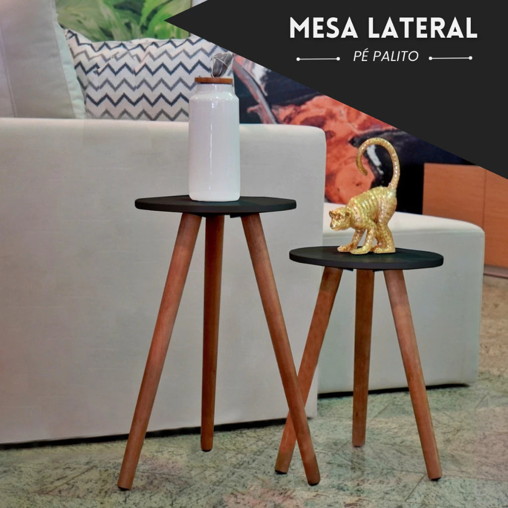 Conjunto com 2 Mesas de Canto Decorativas Retro