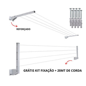 Varal Articulado Retrátil 100% Alumínio + 21m de Cabo Aço Encapado